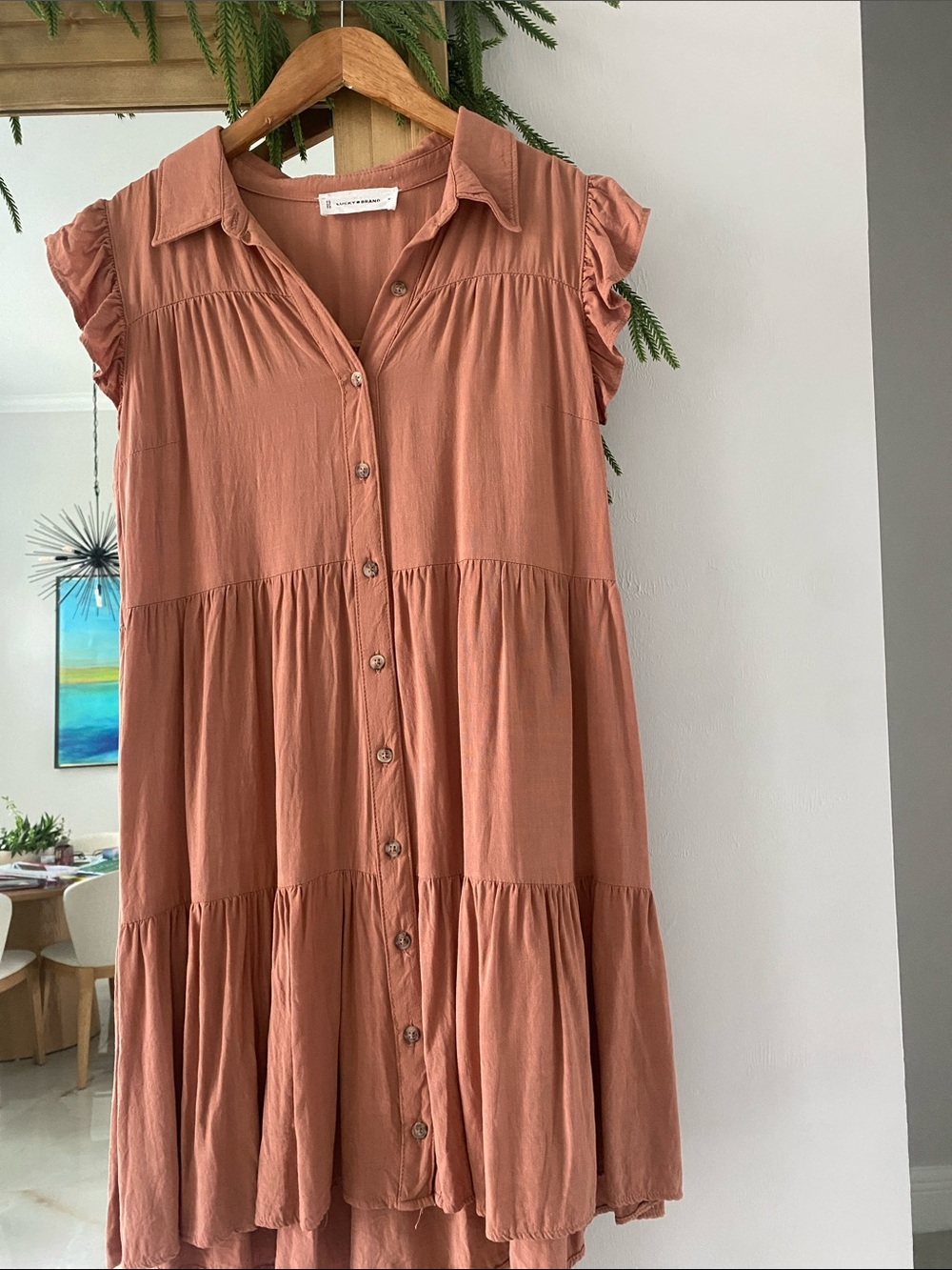 Lucky Brand Tiered Button-Front Mini Dress in Terracotta